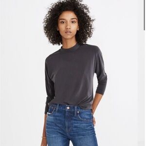 Madewell Sandwashed Mock Neck Top Long Sleeve Relaxed Fit Gray Jersey Small